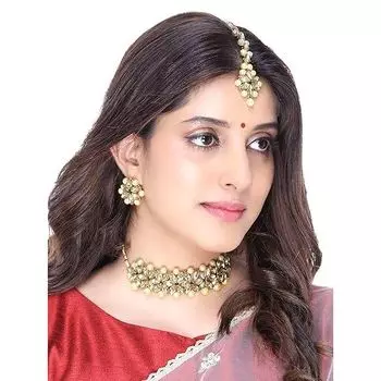 Комплект украшений для женщин и девушек. Традиционный золотой комплект ожерелий Кундан. Позолоченный комплект | Комплект Кундан | Подарок на день рождения для девушек и женщин