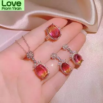 Комплект украшений для женщин, новое кольцо с кулоном и серьгами из горящего рубина цвета голубиной крови и красного живого рта