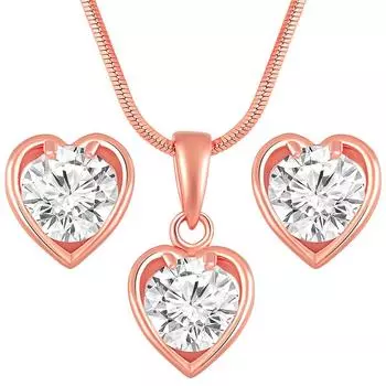 Комплект украшений для женщин с подвеской-цепочкой и серьгами из розового золота с CZ