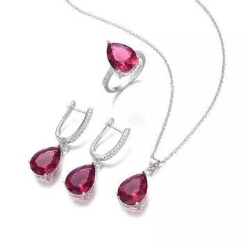 Комплект украшений для женщин с подвеской в виде сокровища желтого цвета, комплект украшений в виде капли воды из циркония с платиновым покрытием, многоцветный. size 6 ring set розы красного