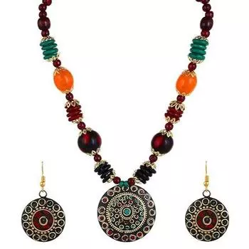 Комплект украшений для женщин Стильное новейшее тибетское ожерелье с подвеской и серьгами для женщин и девушек (Подарок) Этническое ожерелье Ювелирные изделия из бисера Ожерелье