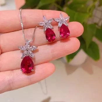 Комплект украшений Huayue, подвеска с рубином, ожерелье из рубина «голубиная кровь», параиба, изумруд