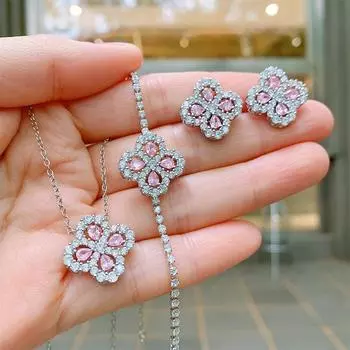 Комплект украшений имитация желтого бриллиантового ожерелья темпераментный браслет циркон розовые бриллиантовые серьги-гвоздики