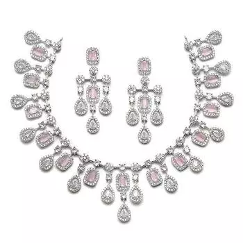 Комплект украшений из американского бриллиантового ожерелья с родиевым покрытием и серьгами из серебра квадратной формы для девочек и женщин