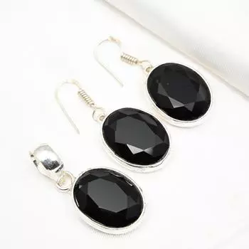 Комплект украшений из черной шпинели, серьги из стерлингового серебра 925 пробы, комплект украшений из драгоценных камней, подарки для жены, абсолютно новый комплект украшений 1.49 Inches чёрный