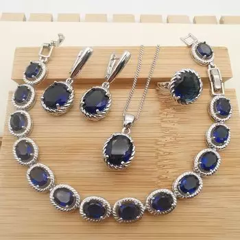 Комплект украшений из четырех предметов: ожерелье из голубого кристалла и серег с эффектом темперамента