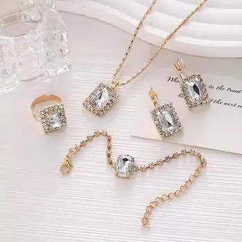 Комплект украшений из циркония, геометрическое квадратное ожерелье из циркония, браслет, кольцо для женщин, ключичная цепочка, модное индивидуальное украшение на шею чёрный