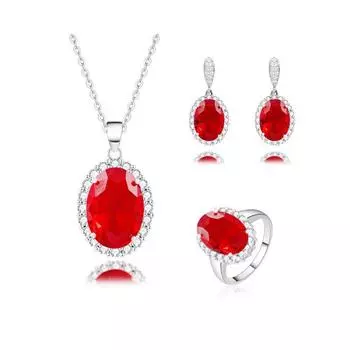 Комплект украшений из циркония, ожерелье с кольцом-украшением, комплект из трех серег, инкрустированных цирконием. красный