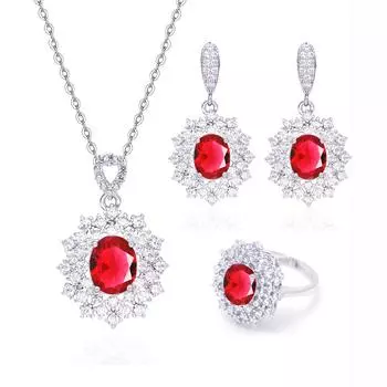 Комплект украшений из циркония, ожерелье, серьги, кольцо, цыганский циркон, комплект украшений из цветного сокровища Open Ring Set красный