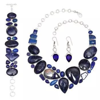 Комплект украшений из драгоценных камней соданит-лазурит-лазурит 16-18