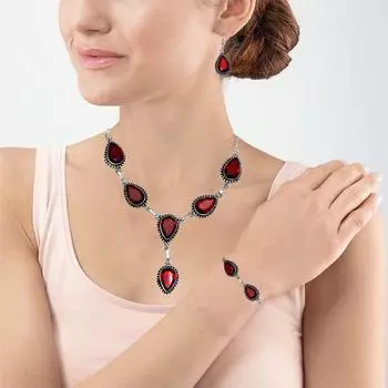 Комплект украшений из граната в стиле мозамбик, кольцо из стерлингового камня ручной работы