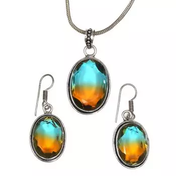 Комплект украшений из кварца и био-турмалина 18-20 ручной работы для женщин унисекс новый