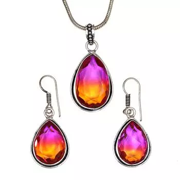 Комплект украшений из кварца и био-турмалина 18-20 ручной работы для женщин унисекс новый