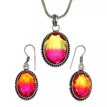 Комплект украшений из кварца и био-турмалина 18-20 ручной работы для женщин унисекс новый