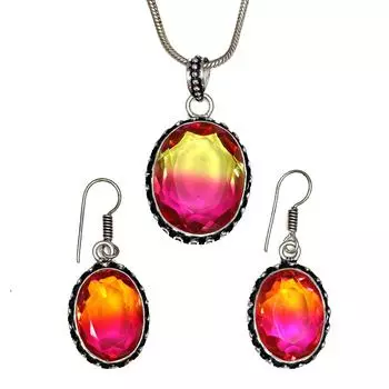 Комплект украшений из кварца и био-турмалина 18-20 ручной работы для женщин унисекс новый