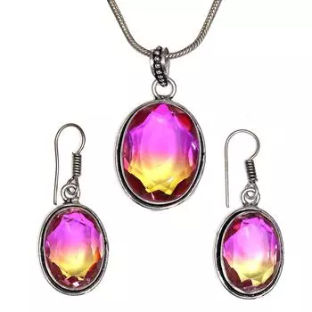 Комплект украшений из кварца и био-турмалина 18-20 ручной работы для женщин унисекс новый