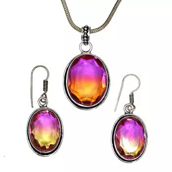 Комплект украшений из кварца и био-турмалина 18-20 ручной работы для женщин унисекс новый