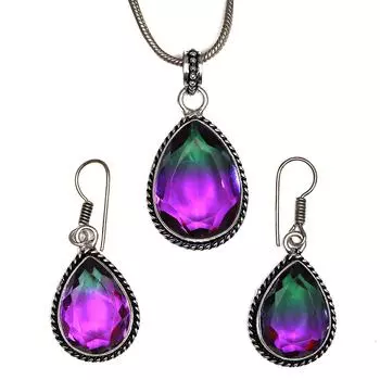 Комплект украшений из кварца и био-турмалина 18-20 ручной работы для женщин унисекс новый