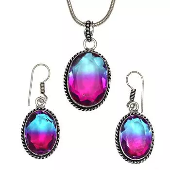 Комплект украшений из кварца и био-турмалина 18-20 ручной работы для женщин унисекс новый