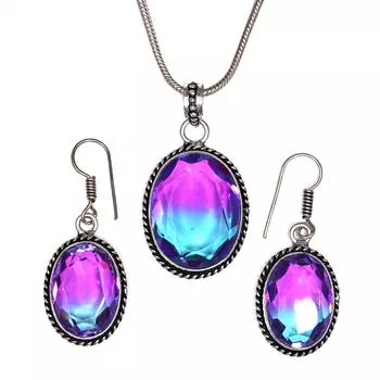 Комплект украшений из кварца и био-турмалина 18-20 ручной работы для женщин унисекс новый