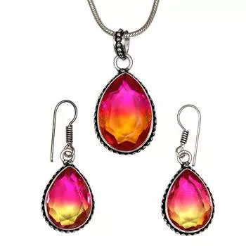 Комплект украшений из кварца и био-турмалина 18-20 ручной работы для женщин унисекс новый