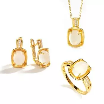 Комплект украшений из натурального белого лунного камня, овальные серьги 7*9 мм, кольцо, настоящий драгоценный камень, серебро 925 пробы, изысканные ювелирные изделия для женщин us ring size 6# белый