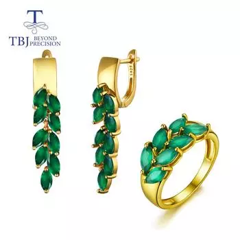 Комплект украшений из натурального зеленого агата, серебро 925 пробы, модные изысканные украшения для девочек и женщин, юбилей или повседневная одежда us ring size 6# зелёный
