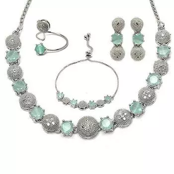 Комплект украшений из ожерелья, серег, браслета и кольца из родированного серебра с американскими бриллиантами для девочек и женщин