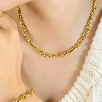 Комплект украшений из переплетенных преувеличенных толстых цепочек из титановой стали с позолотой, геометрическое полое ожерелье, браслет