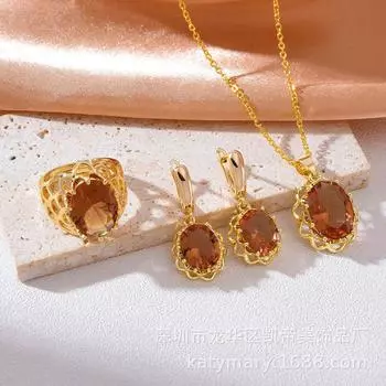 Комплект украшений из различных изменяющих цвет камней Гуанпу, ожерелье из бемита, серьги, комплект из трех колец, комплект украшений из султанского камня. open ring set