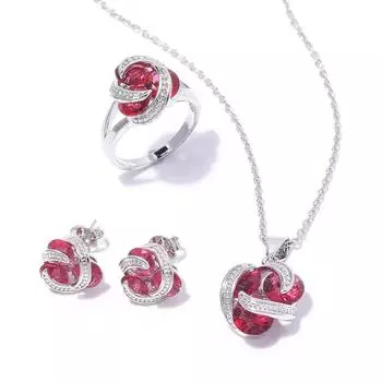 Комплект украшений из розового циркония цвета Ааа, комплект из трех предметов: ожерелье, серьги, кольцо Size 6 Ring Set розы красного