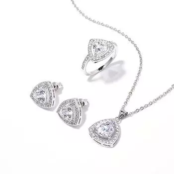 Комплект украшений из треугольного циркония, модное женское ожерелье, серьги-гвоздики, комплект колец Size 6 ring three-piece set белый
