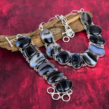 Комплект украшений из твердого серебра 925 пробы с агатом, великолепное ожерелье и браслет ручной работы для нее, ювелирные изделия из драгоценных камней Adjustable With 8 -18 синий