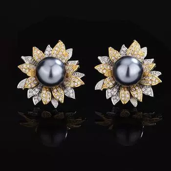 Комплект украшений из жемчуга, имитация натурального жемчуга, кольцо-подвеска, серебряные серьги-гвоздики с серым жемчугом, двухцветное гальваническое покрытие