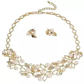 Комплект украшений из жемчужного ожерелья с покрытием из 18-каратного золота и модных серег для девушек и женщин