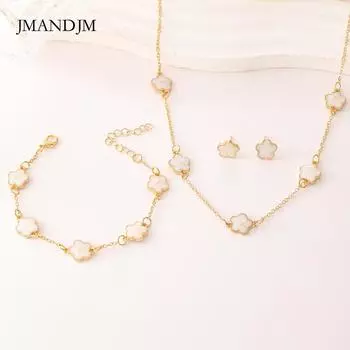 Комплект украшений Lucky Flower для женщин, новый комплект из 3 предметов: ожерелье, браслет, серьги-гвоздики с клевером