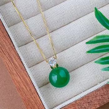Комплект украшений на осень и зиму, имитация натурального халцедона, цепочка на ключицу, императорский зеленый, серебряные серьги-иглы S925, элитные, легкие, роскошные, для женщин