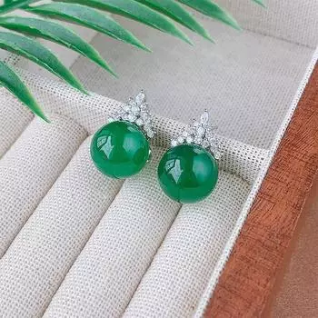 Комплект украшений на осень и зиму из халцедона, ледяная и снежная королева, серебряные серьги-иглы S925, цепочка на ключицу, легкая роскошь, универсальная, ретро для женщин