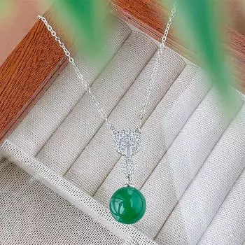 Комплект украшений на осень и зиму, серьги-иглы из серебра 925 пробы, цепочка на ключицу, белый лунный халцедон, универсальные ретро-легкие роскошные украшения