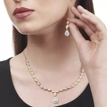 Комплект украшений Очаровательный комплект ожерелья и сережек золотого тона, украшенный американскими бриллиантовыми украшениями для женщин и девочек