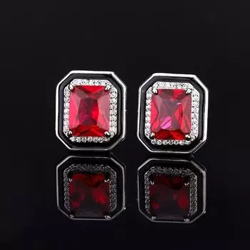Комплект украшений Ретро Мода Цвет Сокровище Имитация Красный Корунд Квадратные Серьги Кольцо Ожерелье Женский