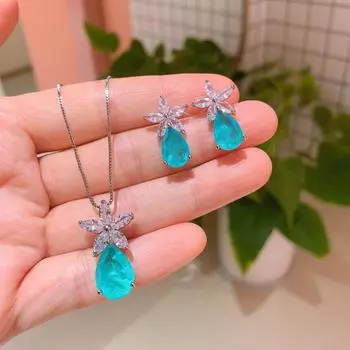 Комплект украшений Рубиновый кулон Серьги с рубинами цвета голубиной крови Ожерелье Параиба Изумрудные серьги