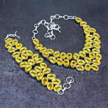 Комплект украшений ручной работы из серебра 925 пробы с драгоценным камнем цитрин Z7n59