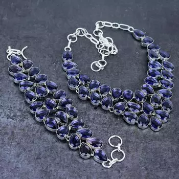 Комплект украшений ручной работы из серебра 925 пробы с аметистовым камнем s2m64