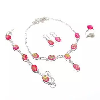 Комплект украшений ручной работы из серебра 925 пробы с розовым опалом и драгоценными камнями k1O71