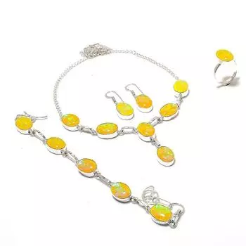 Комплект украшений ручной работы из серебра 925 пробы с желтым триплетным опалом o1b40