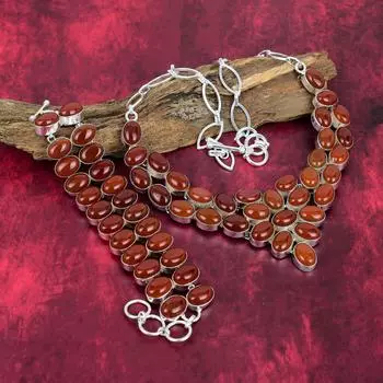 Комплект украшений ручной работы с драгоценными камнями из сердолика, ювелирные изделия из стерлингового серебра 925 пробы и ювелирные изделия для нее, ювелирные изделия из сердолика для нее Adjustable With 8 -18 оранжевый