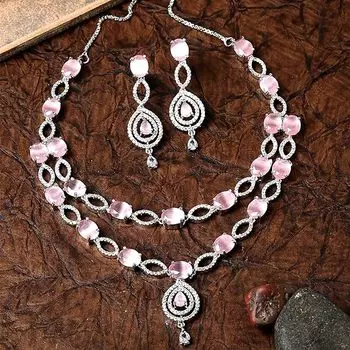 Комплект украшений с абстрактным ожерельем и серьгами с американскими бриллиантами и родиевым покрытием для девочек и женщин