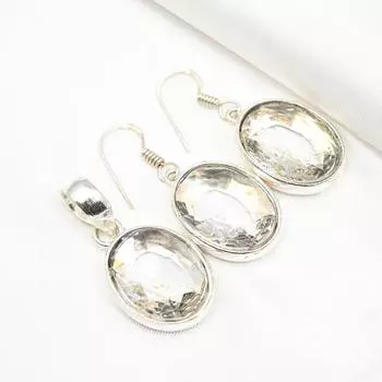 Комплект украшений с белым топазом, кулон из цельного серебра 925 пробы, серьги с драгоценными камнями ручной работы, подарок маме, комплект старинных украшений 1.49 Inches белый