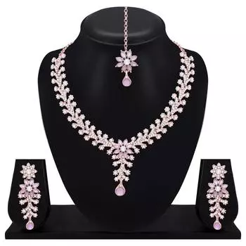 Комплект украшений с бриллиантовым колье для женщин с серьгами и Маанг Тикка для свадьбы, вечеринки, помолвки и фестивалей